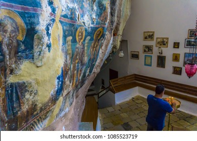 Lousios, Greece April 2018: The Interior Of The Monastery Of Saint John Baptist (Prodromou) In Arcadia Prefecture In Peloponnese Greece.