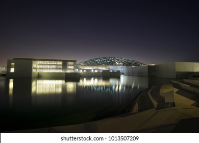 Louvre, Abu Dhabi, United Arab Emirates - Dec.29, 2017: Night View Of The Magnificent Art Museum Which Is Located On The Saadiyat Island