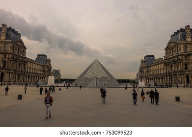 Louvre Museum And Glass Pyramid, Paris,September 2017