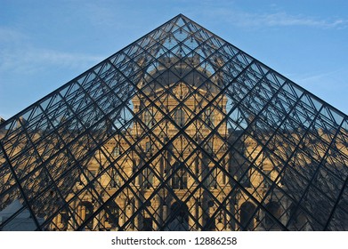 Louvre Museum Pyramids In  Paris France