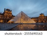 Louvre Pyramid during Sunset, Paris