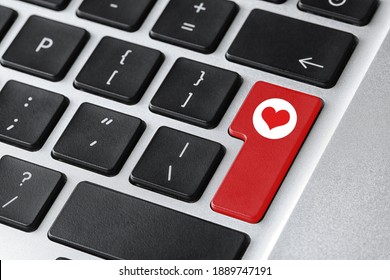 Love Button On Laptop Keyboard, Closeup. Online Dating Site