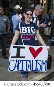 I Love Capitalism Sign / I Love Capitalism Sign At Republican National Convention In Cleveland / Cleveland OH, USA - July 18, 2016: