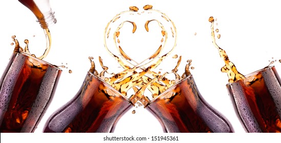 Love Coke With Splash Concept Isolated On A White Background