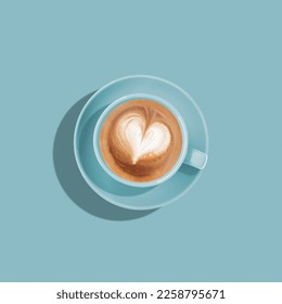 Love composition made of heart-shaped cappuccino on pastel blue background. Minimal concept of Valentine's Day or love. Creative art, minimal aesthetics.Top view. Flat lay - Powered by Shutterstock