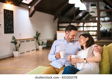 Love Couple Drinking Coffee At Home