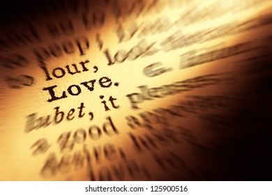 Love definition in dictionary. Motion effect.