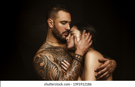 Love And Desire. Latino Man Hugging Adorable Woman With Love. Sensual Couple In Love. Erotic Love Of Hispanic Man And Sexy Woman.