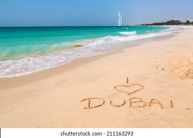 I love Dubai sign on the beach