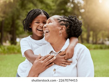 Love, family and child and mature woman hug in nature garden and park for affection hugging. Grandchild, grandmother and loving embrace outside in a green field for bonding in summer yard - Shutterstock ID 2267074415