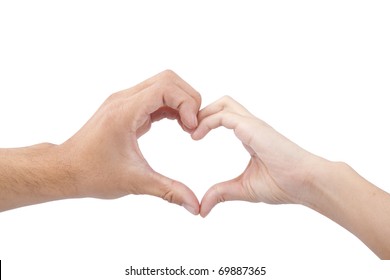 love and heart concept. hands of man and woman forming a heart isolated on white background