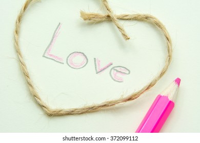 love heart with hemp rope. valentine's day - Shutterstock ID 372099112