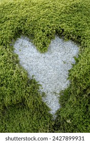 Love heart shape in moss on granite bolder