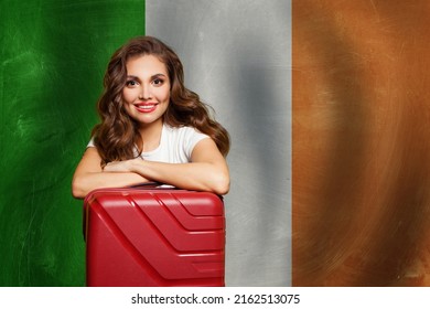 Love Irish Concept. Happy Woman On Irish Flag Background