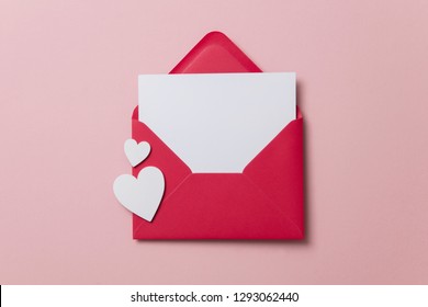 Love letter. white card with red paper envelope mock up - Shutterstock ID 1293062440