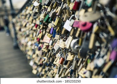 Love lock on a bridge in Paris