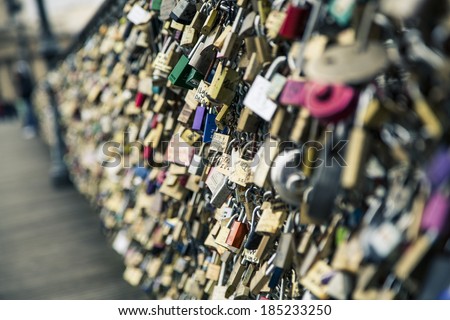 Love lock on a bridge in Paris