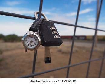 Love Lock With Watch Behind The Prada Store In Marfa, Texas