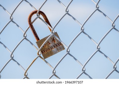 Love Locks On A Fence Around Cardinia Reservoir 