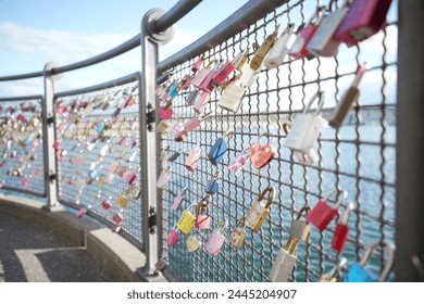 Love Padlocks in Konstanz, Germany. Love symbol.  - Powered by Shutterstock