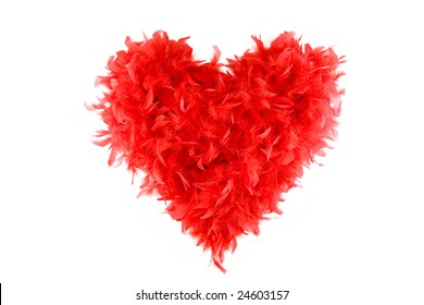 Love  - Red Heart Made Of Boa (feather Scarf) Isolated On White