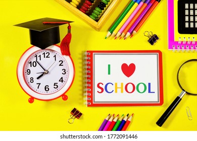 I love school-text inscription in colored letters of the alphabet in a student's notebook on the background of stationery. Opportunity to get new knowledge and education.
