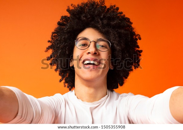 Love Selfie Young Black Guy Holding Stock Photo Edit Now 1505355908