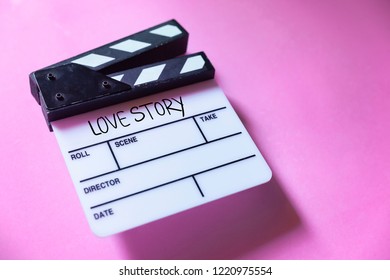 Love Story ,text Title On Movie Clapper Board