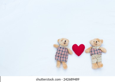 Love Teddy Bear Couple On The Snow, Valentine Concept.