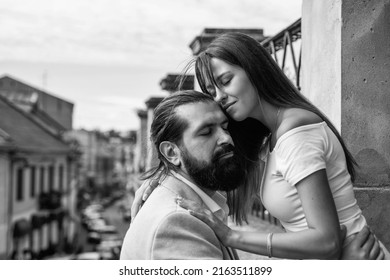 Love time. feel the romance. first meet date. celebrate romantic holiday. family anniversary. pure feelings. bearded man hipster hug sexy woman. guy embrace his girl outdoor. couple in love