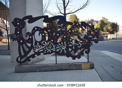 Love Train Sculpture at the Norfolk Southern Train Depot  in downtown Roanoke VA USA on March 3 2021