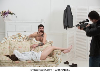 Love Triangle Concept Husband Arrived Home Stock Photo 1086701861 ... photo pic