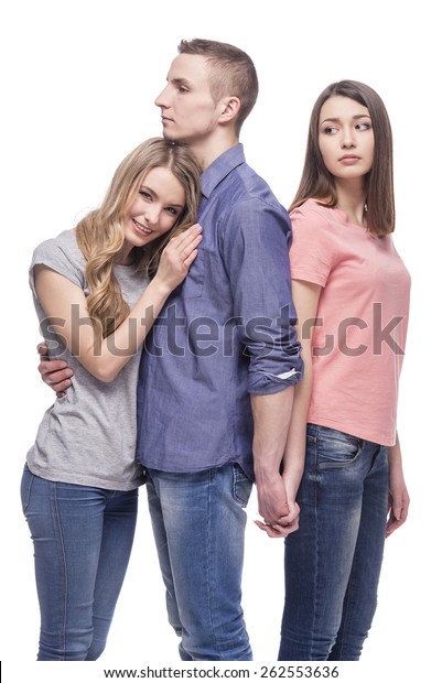 Love Triangle While Guy Hugs Girl Stock Photo Edit Now