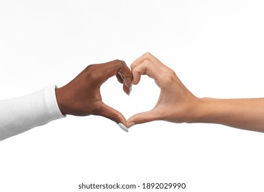 Love, Valentines Day And Friendship Concept - Black And White Hands Making Heart Gesture