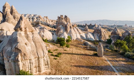 Love Valley To Uchisar Castle. One Of The Most Unique Places In Cappadocia,  Turkey.  Rock Formations  Is Set Just Outside Of Goreme