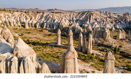 Love Valley To Uchisar Castle. One Of The Most Unique Places In Cappadocia,  Turkey.  Rock Formations  Is Set Just Outside Of Goreme