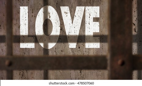 Love Written On A Wall With Jail Bars Shadow