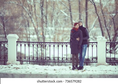 Love Young Couple In Early Spring In The City Walks