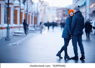 Love Young Couple In Early Spring In The City Walks