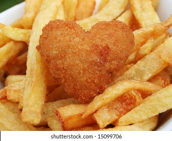 Love Your Food, Deep Fried Scampi In The Shape Of A Heart With French Fries