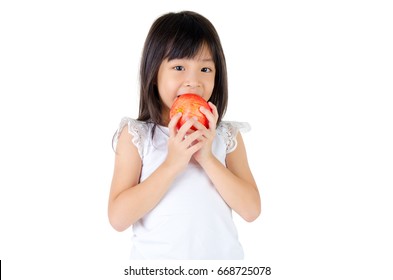 Lovely Asian Girl Eating Apple