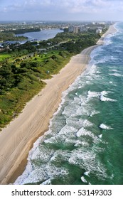 lovely atlantic ocean beach in south florida, aerial view