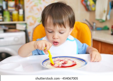 Lovely Baby Eating Semolina Porridge