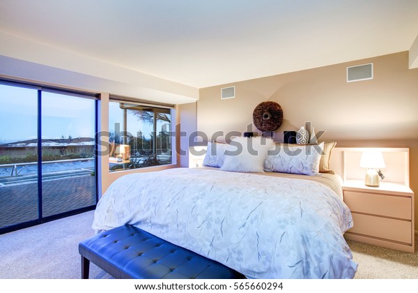 Lovely Bedroom Design Soft Peach Walls Stock Photo Edit Now