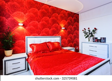 Lovely Bedroom Red White Stock Photo Edit Now 325739081