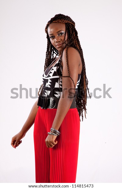 Lovely Black Woman Red Slacksdancing Graceful Stock Photo