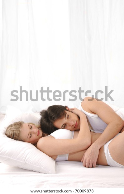 Lovely Couple Bed Lying Bedroom Stock Photo Edit Now 70009873