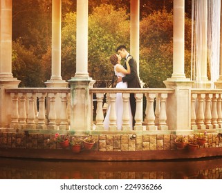 Lovely Couple In Gazebo On Wedding Day 