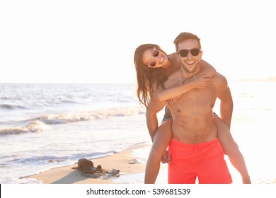 Lovely Couple On Tropical Beach