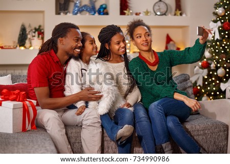 lovely family making selfie on Christmas